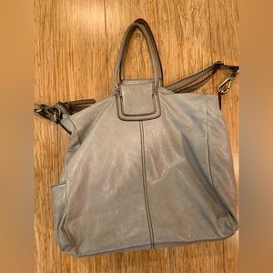 Hobo brand satchel-style bag in soft light gray leather